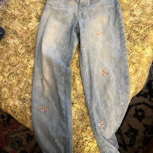 Cat & Jack Light Blue Straight Leg Jeans with Floral Embroidery, size 8
